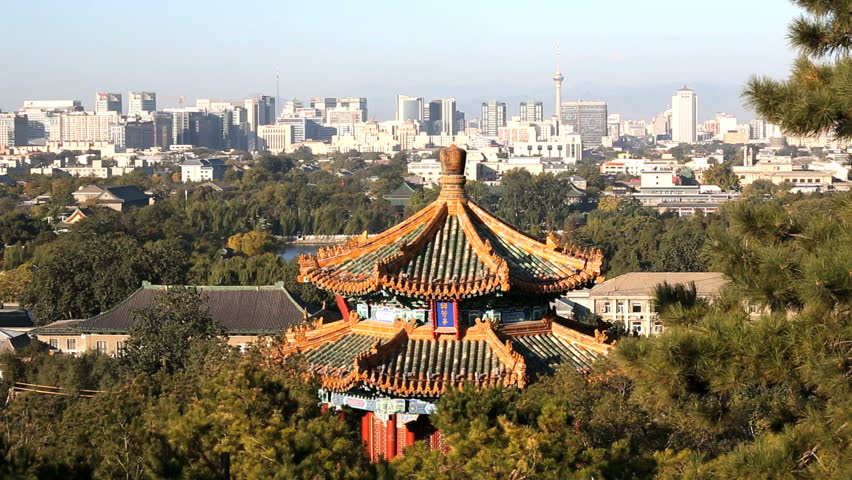Elevated view of Beijing City Skyline and Pagoda, Beijing, China, Asia