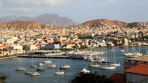 View over the Port city of Mindelo a very Cosmopolitan City, Sao Vicente makes up the ten Islands of the Cape Verde Archipelago