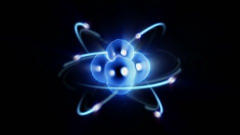 Zoom in / out of atom with electron orbiting nucleus - blue 4K Ultra HD