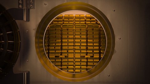 01844 Opening Safe Door Of Bank Vault With Golden Ingots Inside