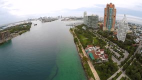 Aerial view of Miami Beach and South Pointe Park in 4k