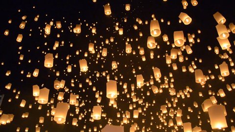 Yeepeng Sansai Floating Lantern Ceremony to pay Homage to the Lord Buddha,Chiangmai Thailand.