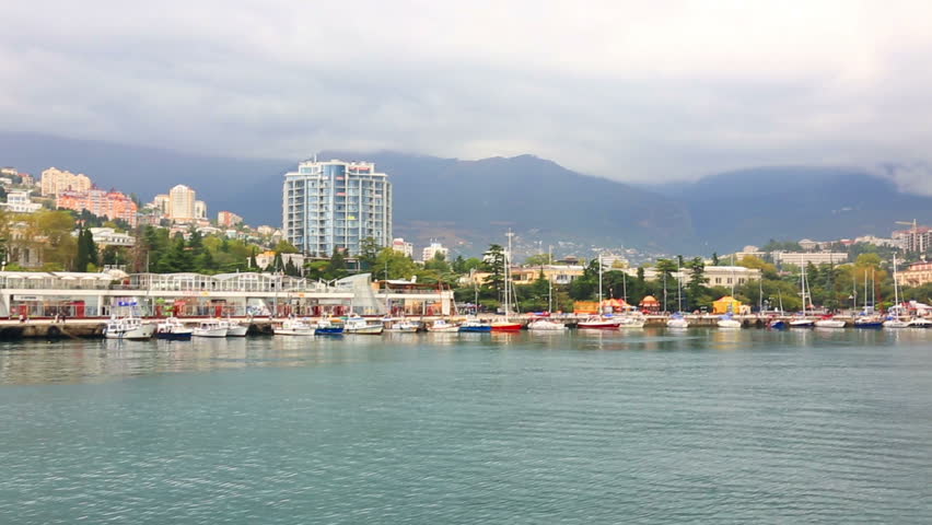 View from the sea on the embankment in Yalta, the Crimea