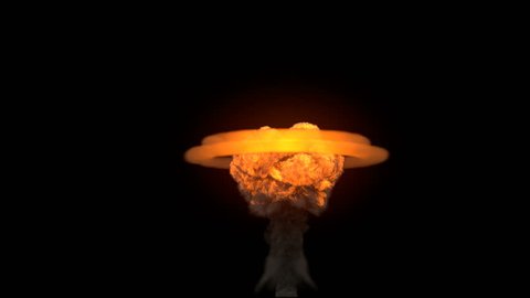4K impressive huge explosion with cloud heatwave isolated on black (Hd, ultra 3840 X 2160, ready for compositing, with alpha) massive nuclear mushroom