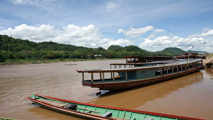 boats on the Mekong river in Lao