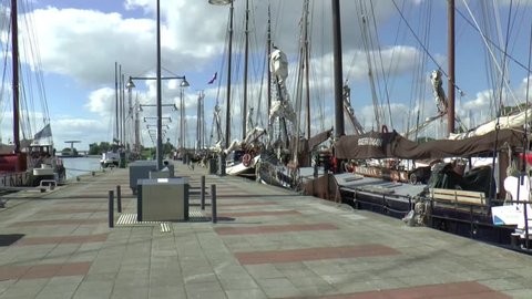 Enkhuizen,The Netherlands,-september 2014 province of North Holland :Charter ships in the historic harbour of Enkhuizen are waiting for passengers