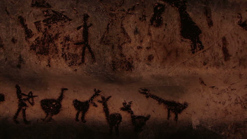 Rock paintings from Magura cave, Bulgaria. Some of the paintings are 7000 years old. Hunting scene. Wedding scene.