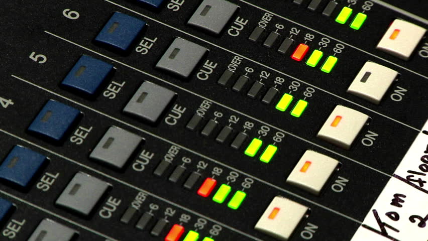 A professional audio mixer board.
