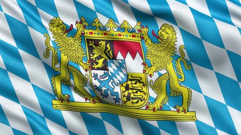 Realistic Ultra-HD flag of Bavaria waving in the wind. Seamless loop with highly detailed fabric texture. Loop ready in 4K resolution.