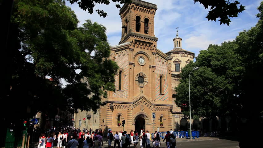 The Church Bells Rings at San Fermines Fiesta, Party Day in Pamplona, Spain.