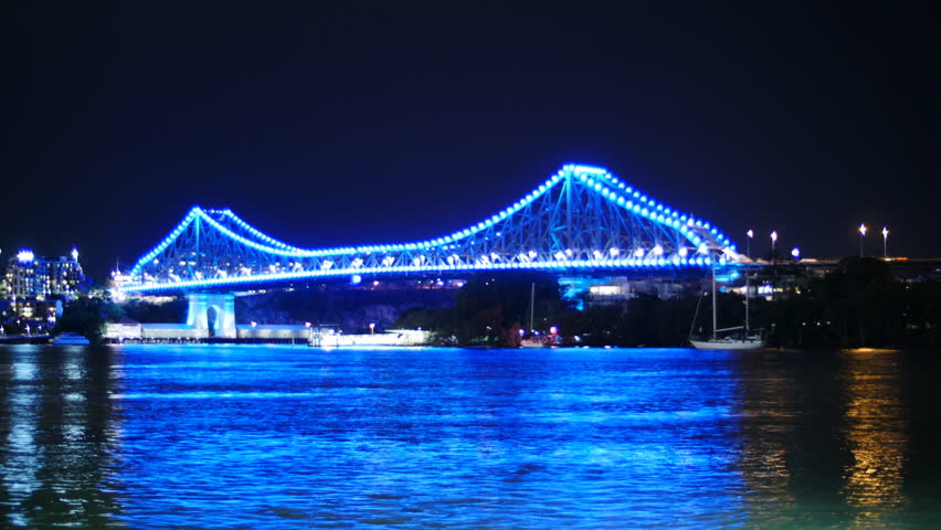 Blue neon lights on  Brisbane bridge time lapse. Brisbane, Queensland, Australia. October 2014. 