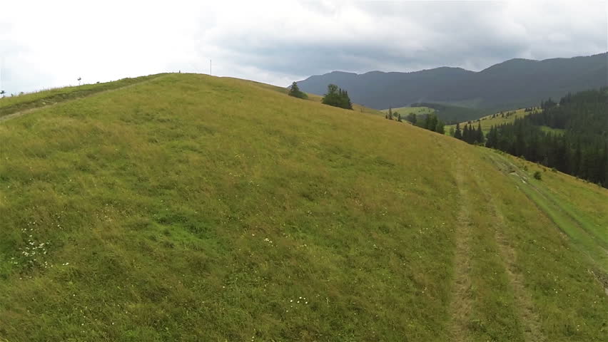 hill in mountains with wood. Aerial  
