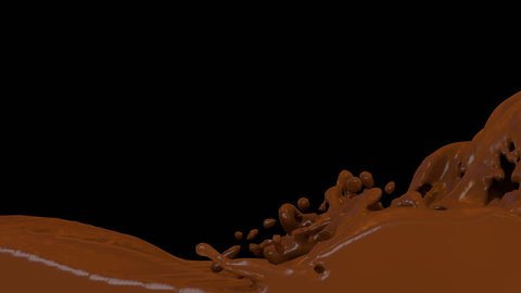 Animated melted chocolate pouring and filling up whole screen. Transparent background - Alpha channel embedded with HD PNG file.