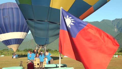 Hualian, Taiwan-10 July, 2013: Hot air balloons and ROC flag, Taiwan