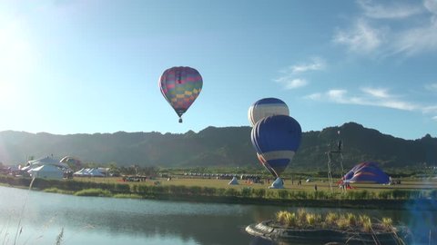 Hualian, Taiwan-10 July, 2013: Hot air balloons rising