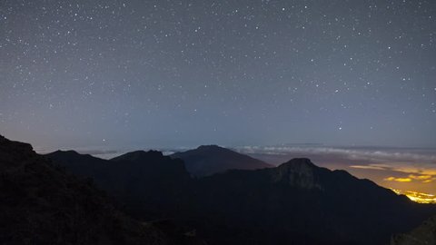 Stars, Clouds, Moon shadow timelapse on La Palma, Canary Islands