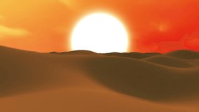 Animation of Desert Sand Dunes Flight at Sunset. HQ Video Clip
