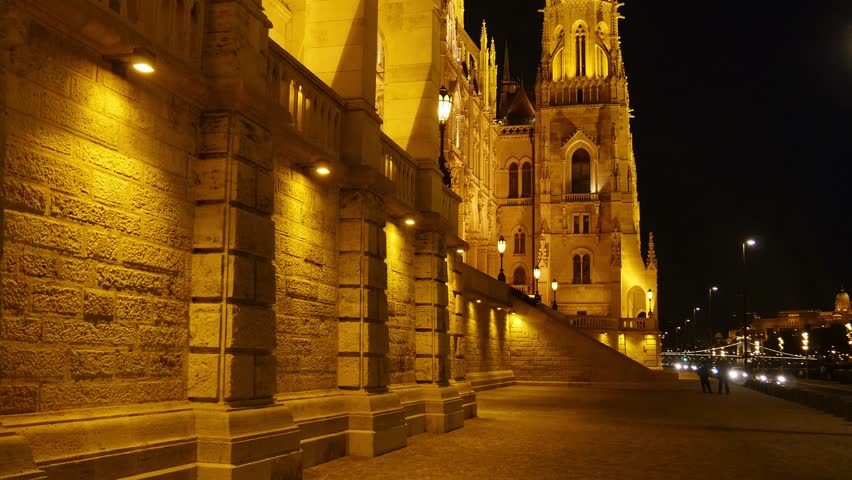 close to parliament in Budapest at night
