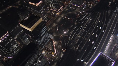Aerial overhead illuminated Metropolis night Tokyo National Rail station skyscrapers travel Business district Japan Asia