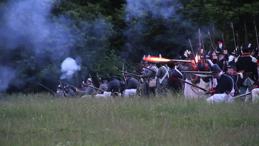STONEY CREEK, ON-JUNE 4: American soldiers (yankees) fire guns during reenactment of the war of 1812 Battle of Stoney Creek, June 4, 2010 in Stoney Creek, ON, Canada