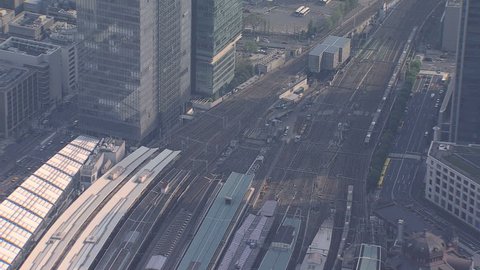 Aerial Metropolis view Tokyo City Rail Station Marunouchi business district Shinkansen high speed rail Japan