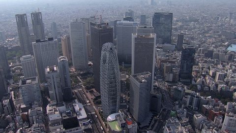 Aerial view Tokyo city Skyscrapers Cocoon Tower Metropolitan Government Building Business district Shinjuku Japan East Asia