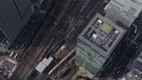 Aerial Metropolis Tokyo National Rail station Skyscrapers city traffic Shinkansen Bullet train Asia