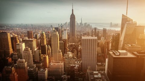 Great aerial view of Manhattan skyline at dusk. Sunset. Vintage. New York. MORE COLOR OPTIONS IN MY PORTFOLIO.

