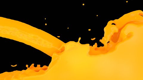 Animated jet of orange juice pouring and filling up whole screen.