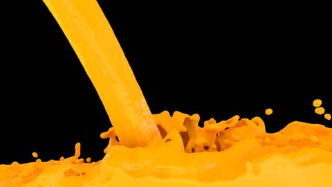 Animated orange juice pouring and filling up whole screen.