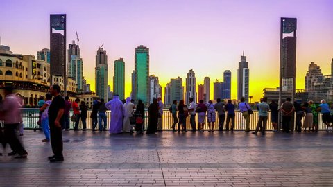 4K TimeLapse - 25 november 2012, Sunset view Dubai fountain show from Burj Khalifa, Dubai