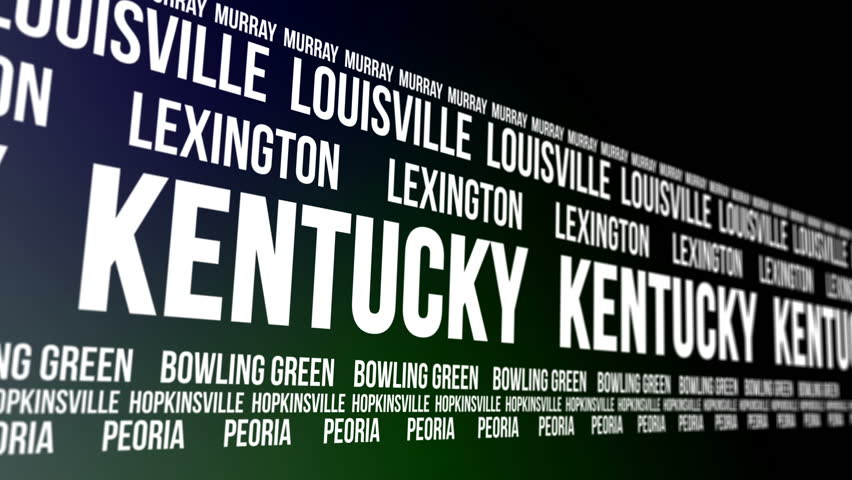 Animated scrolling banner with the Kentucky state name and some of the names of major and well known cities within the American state.