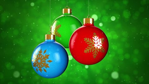 Background with rotation of Christmas and New Year glass balls for decoration. Abstract background with blurred bokeh for backdrop of holidays. Animation of seamless loop.