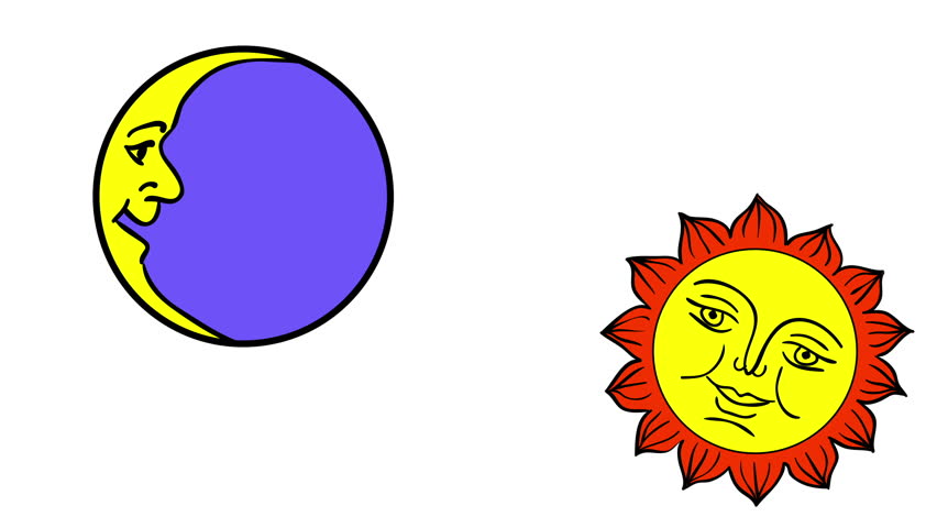 Moon and Sun Cartoon, Isolated Stock Footage Video (100% Royalty-free