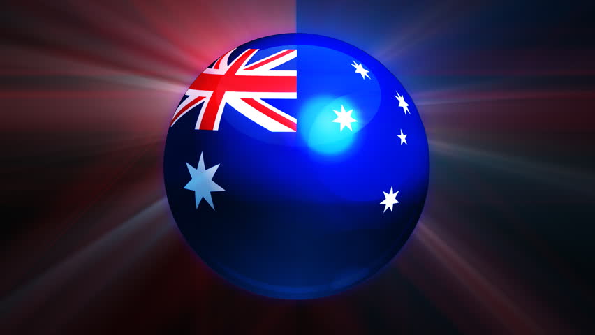 Australian flag spinning globe with shining lights - loop 