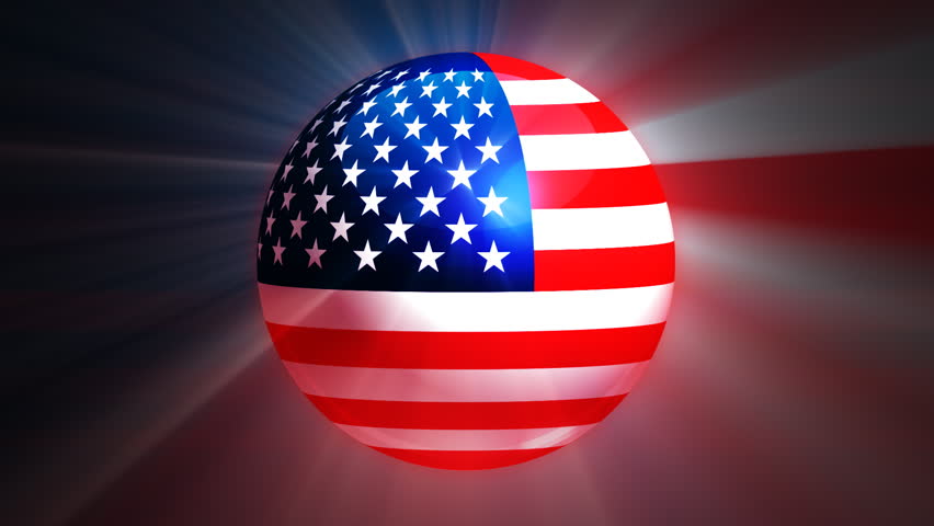 United States flag spinning globe with shining lights - loop 