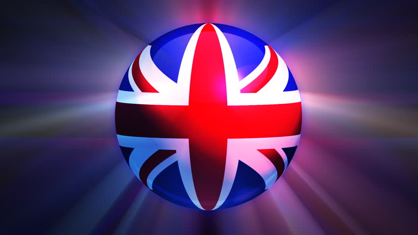 United Kingdom flag spinning globe with shining lights - loop 