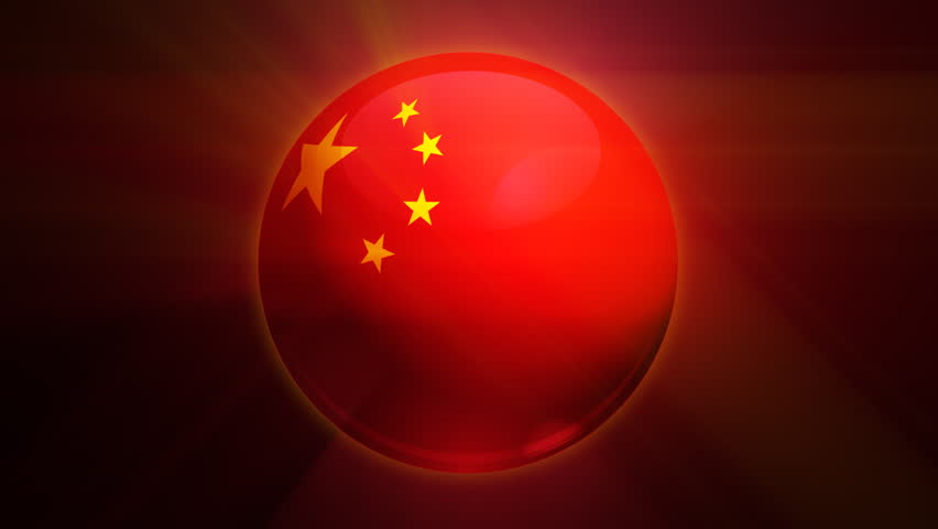 Chinese flag spinning globe with shining lights - loop 