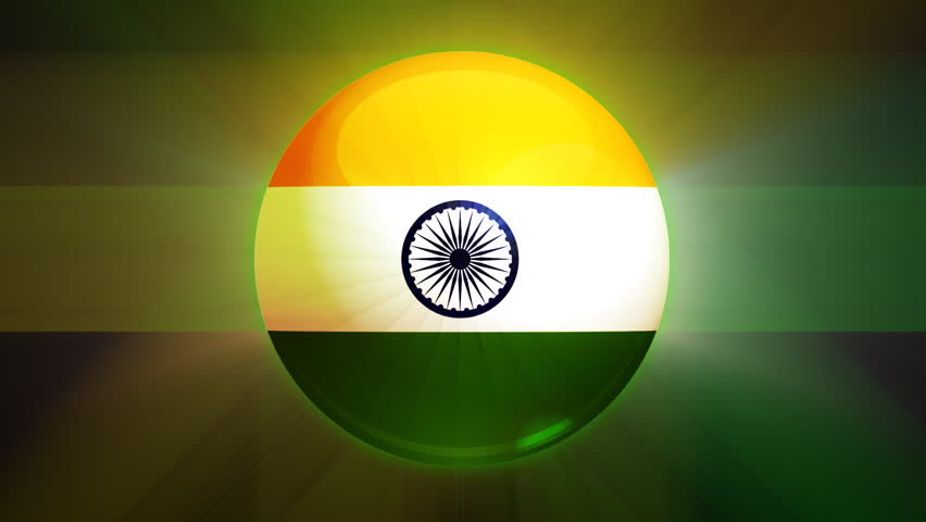 Indian flag spinning globe with shining lights - loop 