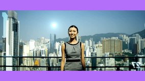3D video montage Chinese female business manager online multimedia touch screen investment roof Hong Kong app motion graphics
