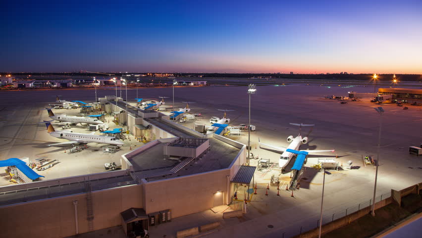 Awesome Timelapse during Sunset at George Bush Intercontinental Airport in Houston TX with every Recognizable Brand on Airplanes Terminals and Other Elements Masked and Rotoscoped
