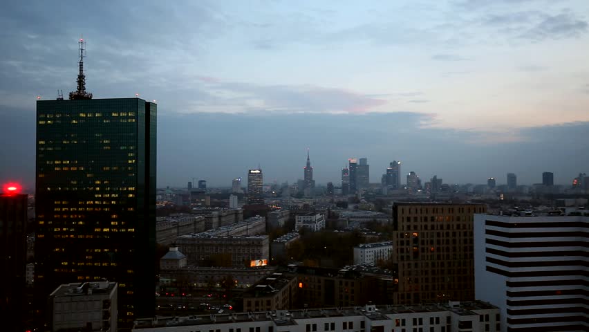 Panorama of Warsaw at dusk | Shutterstock HD Video #7849228