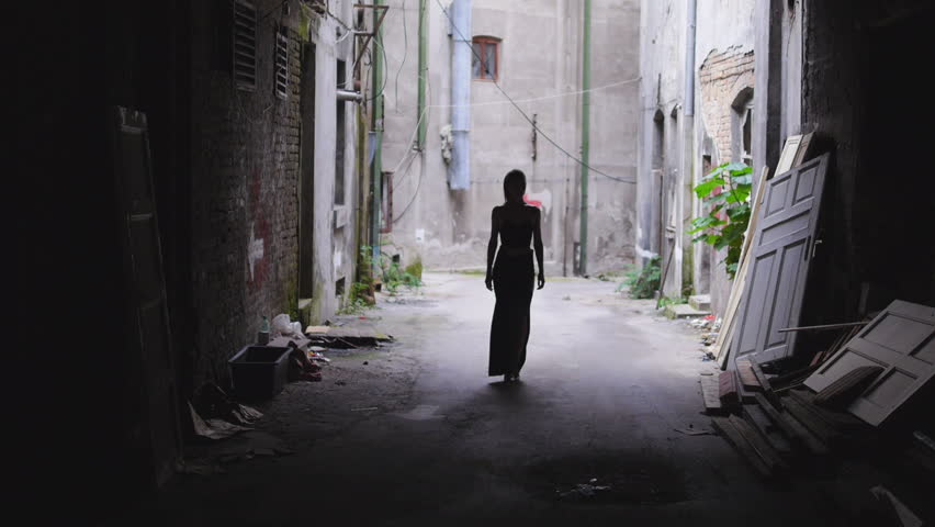 Beautiful young woman wearing dress and walking on the street