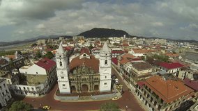 Aerial video of antique homes at Casco Viejo Panama City