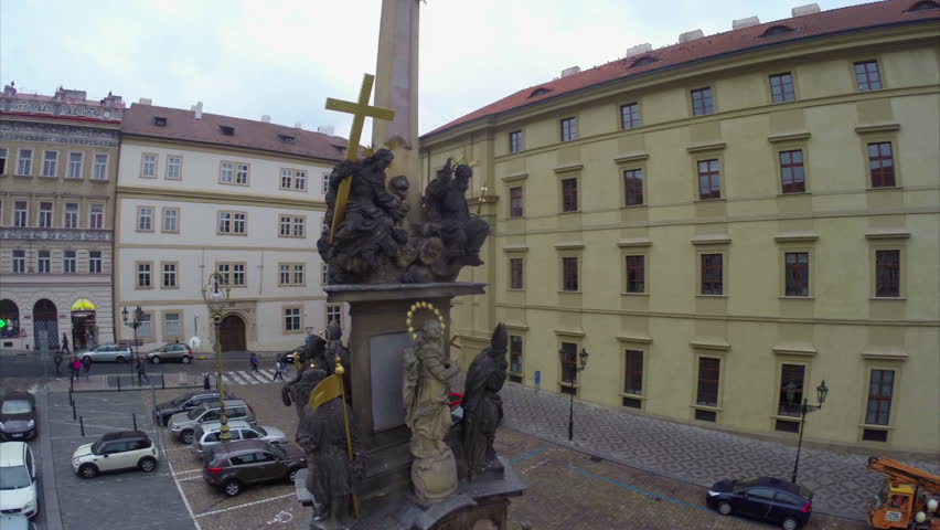Prague old city religious monument lookout to Praha hrad castle