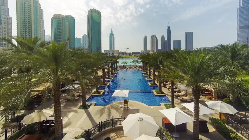 Palace Hotel swimming pool. In Dubai there is a high concentration of swimming pools due to climate conditions and the high pro capital income. Time lapse movie.
