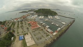 Aerial view of many yachts