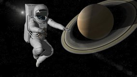 Animation of the astronaut against the Saturn