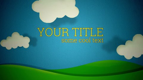 Cartoon vector illustration clouds running on blue sky made of fabric texture with grass islands jumping and moving. Ready for text about your event, company, advertisement. Empty template included.4k