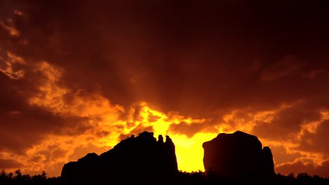 Time Lapse, Magnificent, color, fiery sunset over Cathedral Rock vortex in Sedona, Arizona. 1080p 